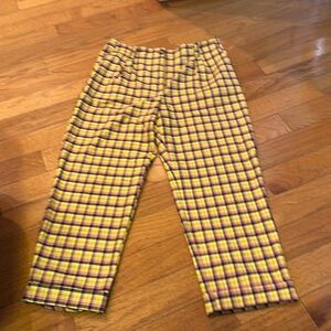 Topshop Yellow Cuffed Trousers w/Pink and Black Plaid Print, Size US10